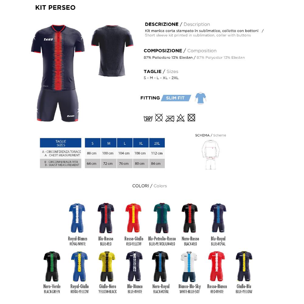 Completo Calcio Zeus Kit Perseo – Maglia Manica Corta Slim Fit PS 12817