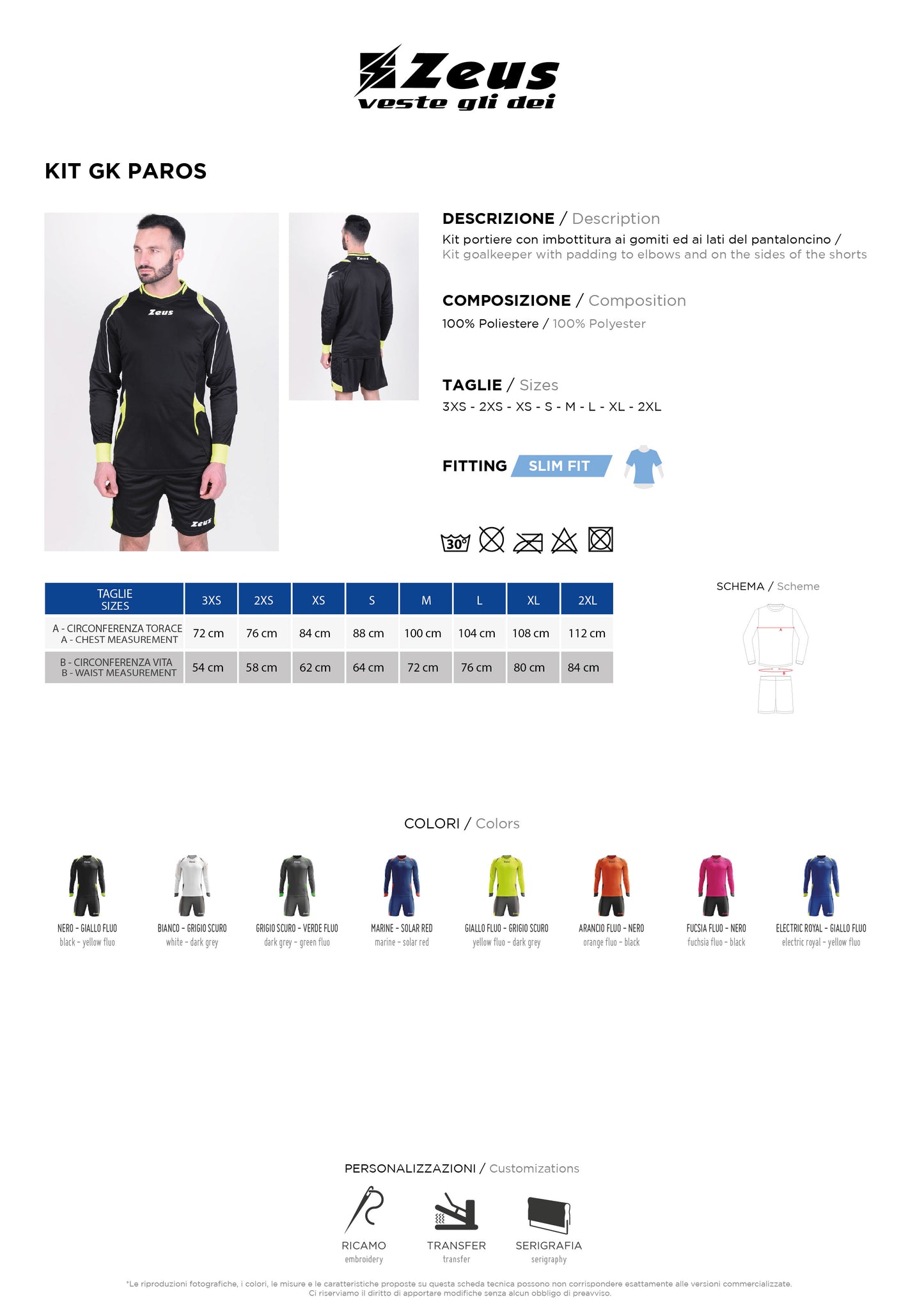 Completo Calcio Portiere Paros Zeus – Maglia e Pantaloncino – Personalizzabile con Nome e Numero PS 40559