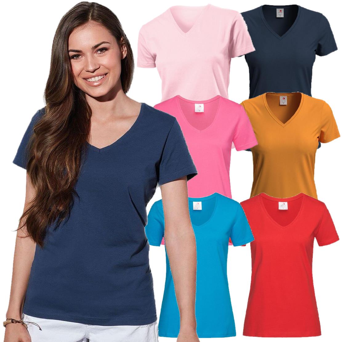 T-Shirt Donna V-Nek Maglia Manica Corta Collo a V Stedman Maglietta Adulto Unisex Personalizzabile PS 33746