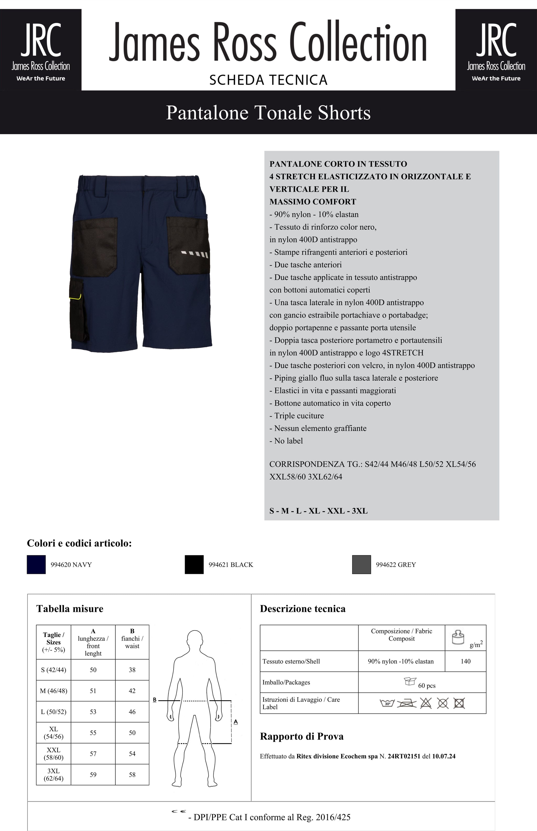 Pantalone Corto da Lavoro 4STRETCH – Bermuda Impermeabile Tonale Personalizzabile PS 40580 PRS