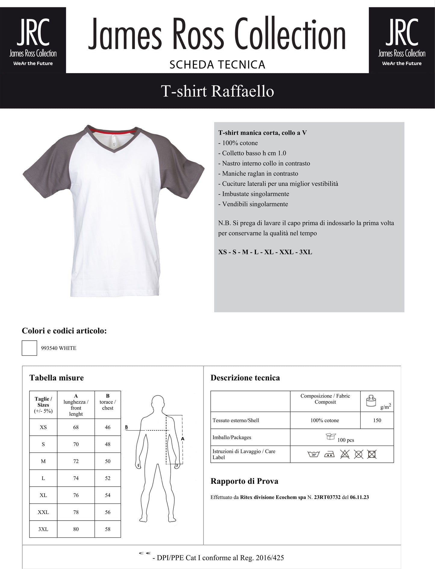 T-Shirt Linea Painting Raffaello Collo V Personalizzabile con Loghi e Stampe PS 37483 PRS
