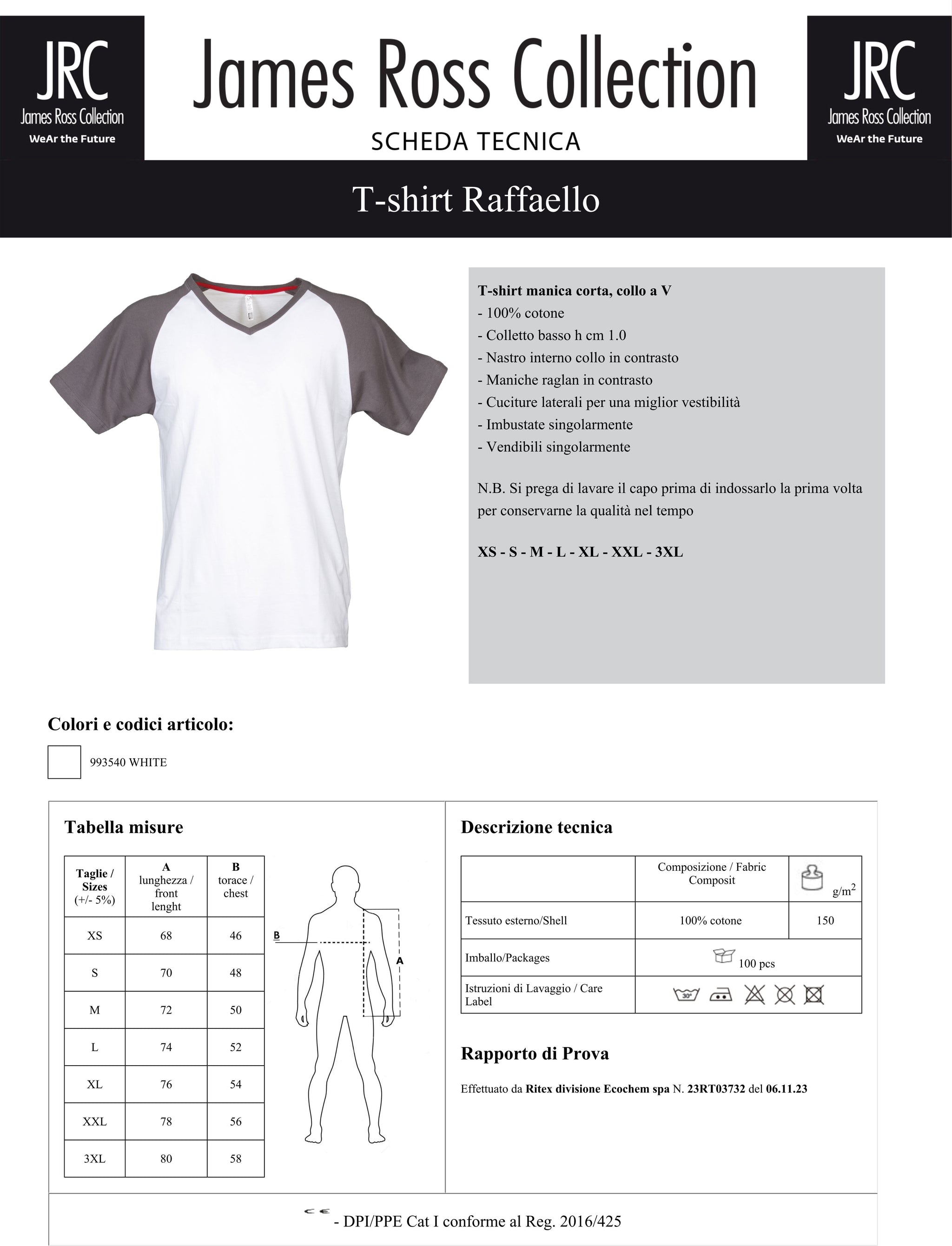 T-Shirt Linea Painting Raffaello Collo V Personalizzabile con Loghi e Stampe PS 37483 PRS