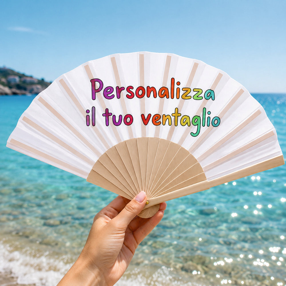 Ventaglio in Legno e Tessuto in Poliestere – Elegante e Personalizzabile PS 04600