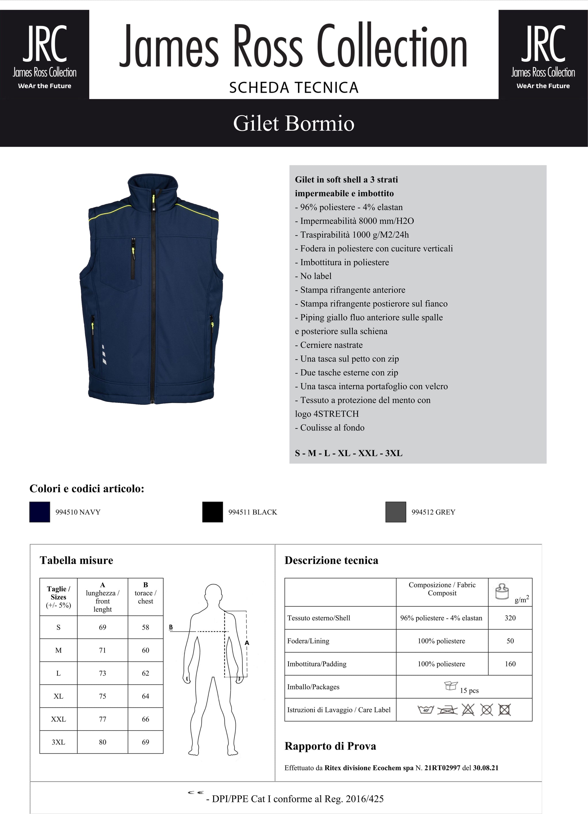 Gilet Bormio Softshell 3 Strati Impermeabile e Imbottito Personalizzabile Con Loghi JRC PS 40613 PRS