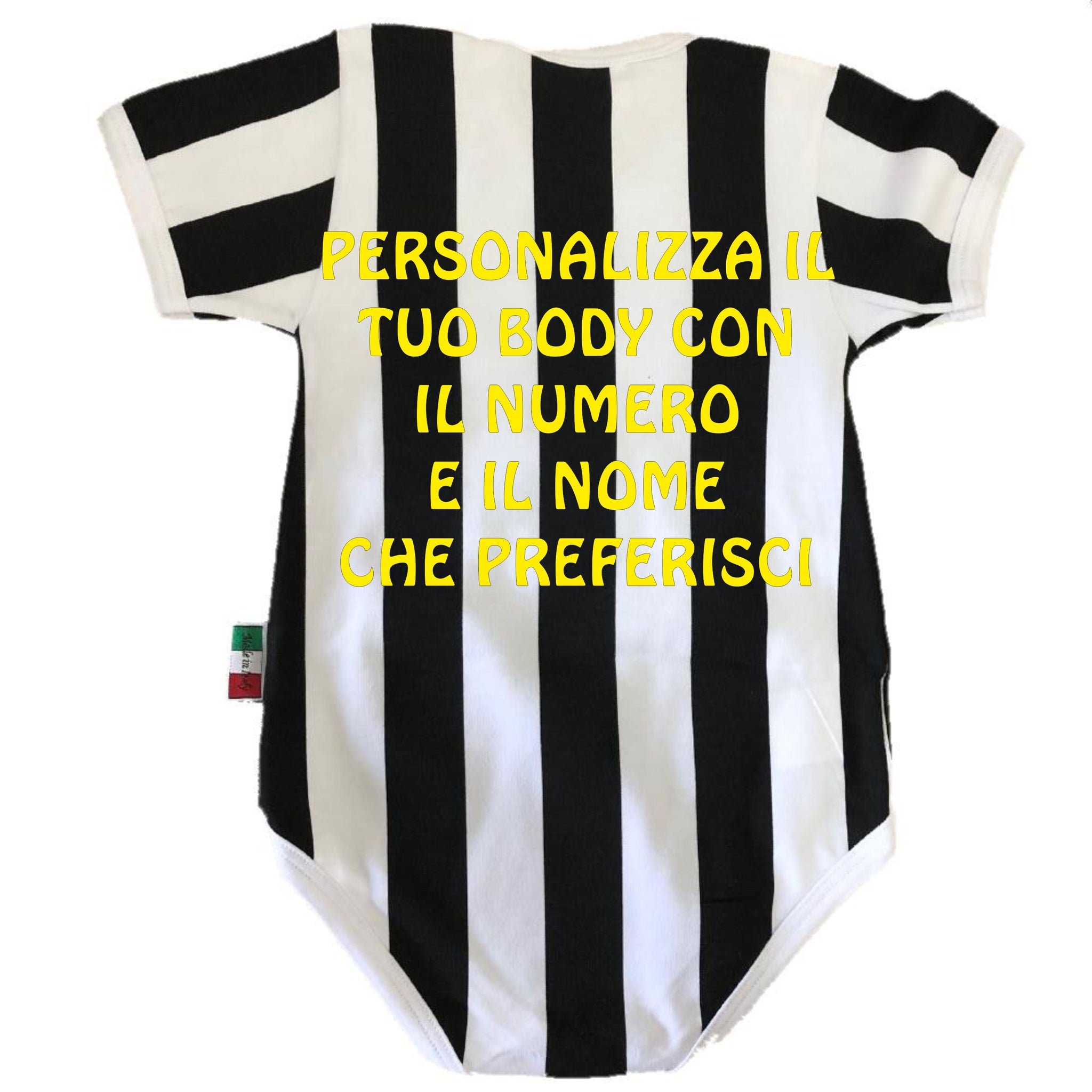 Body Neonato Bianco Nero  – Personalizzabile Con Nome e Numero PS 32764