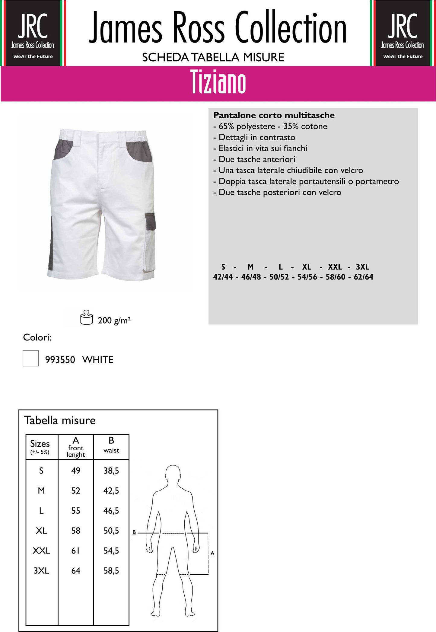 Pantaloni Corti Multitasche Imbianchino Tiziano – Personalizzabili con Stampe e Ricami PS 36696