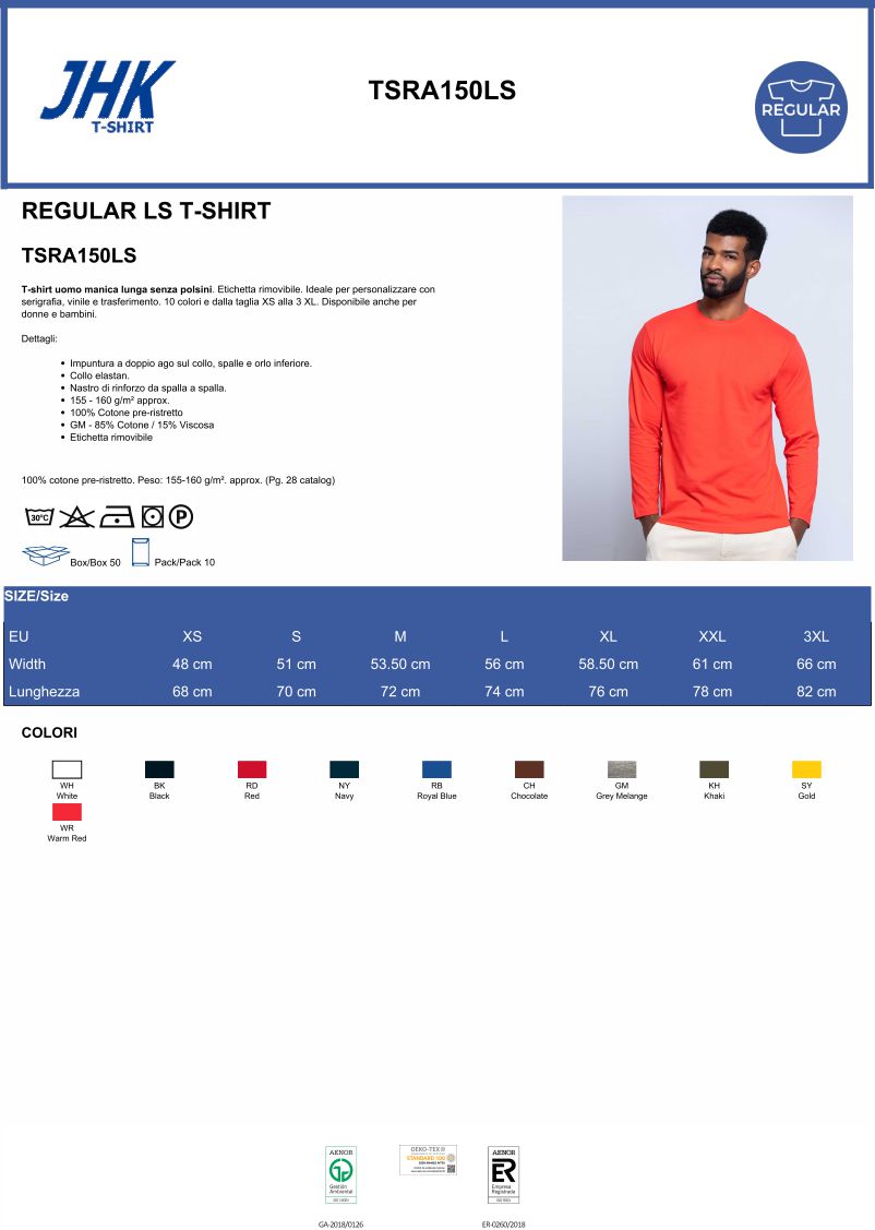 T-Shirt Uomo a Manica Lunga JHK Personalizzabile con Stampe PS 36124