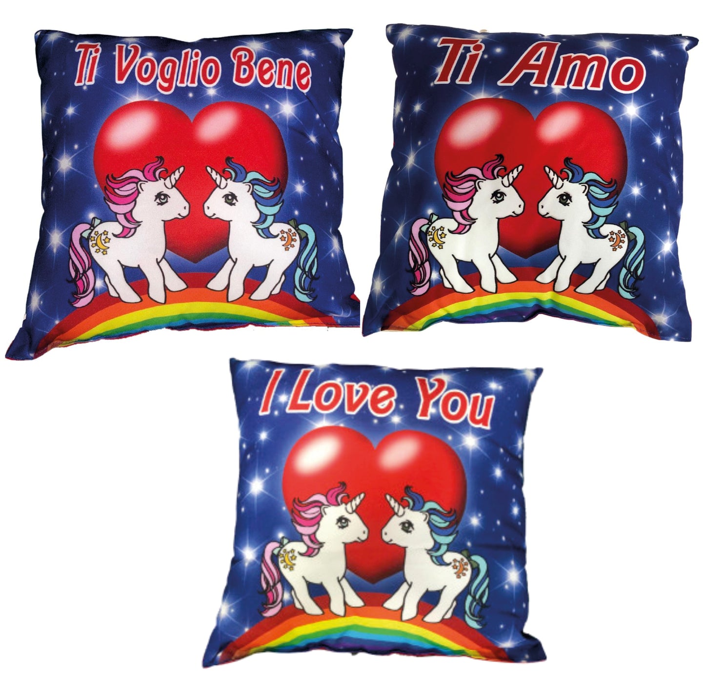 Cuscino “Ti Amo/Ti Voglio Bene/I Love You” Unicorni – Idea Regalo San Valentino – 30 x 30 cm – PS 21199