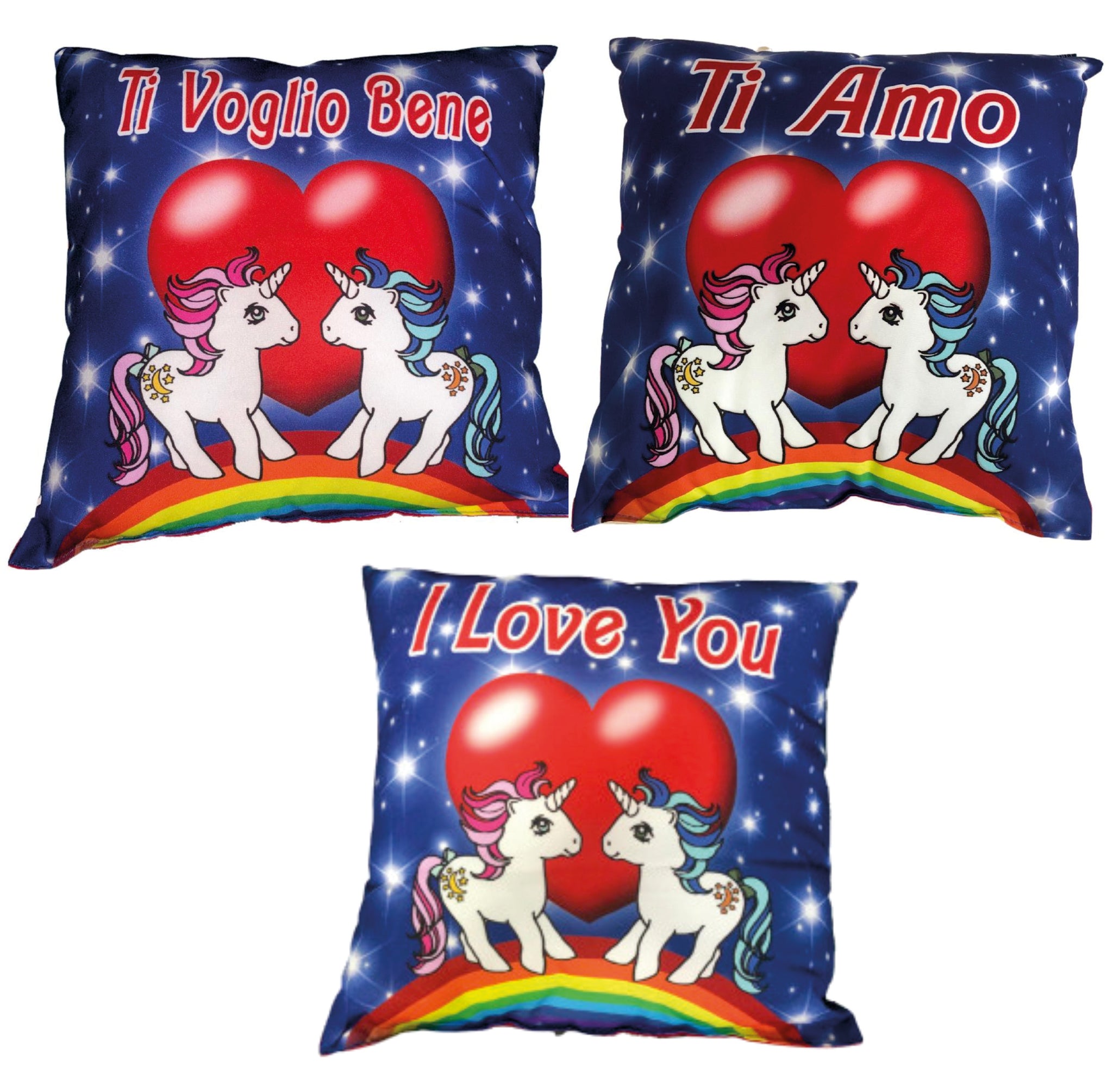 Cuscino “Ti Amo/Ti Voglio Bene/I Love You” Unicorni – Idea Regalo San Valentino – 30 x 30 cm – PS 21199