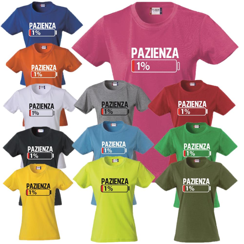 T-Shirt Donna “Pazienza 1%” – Maglietta Simpatica Manica Corta – PS 28870-A001