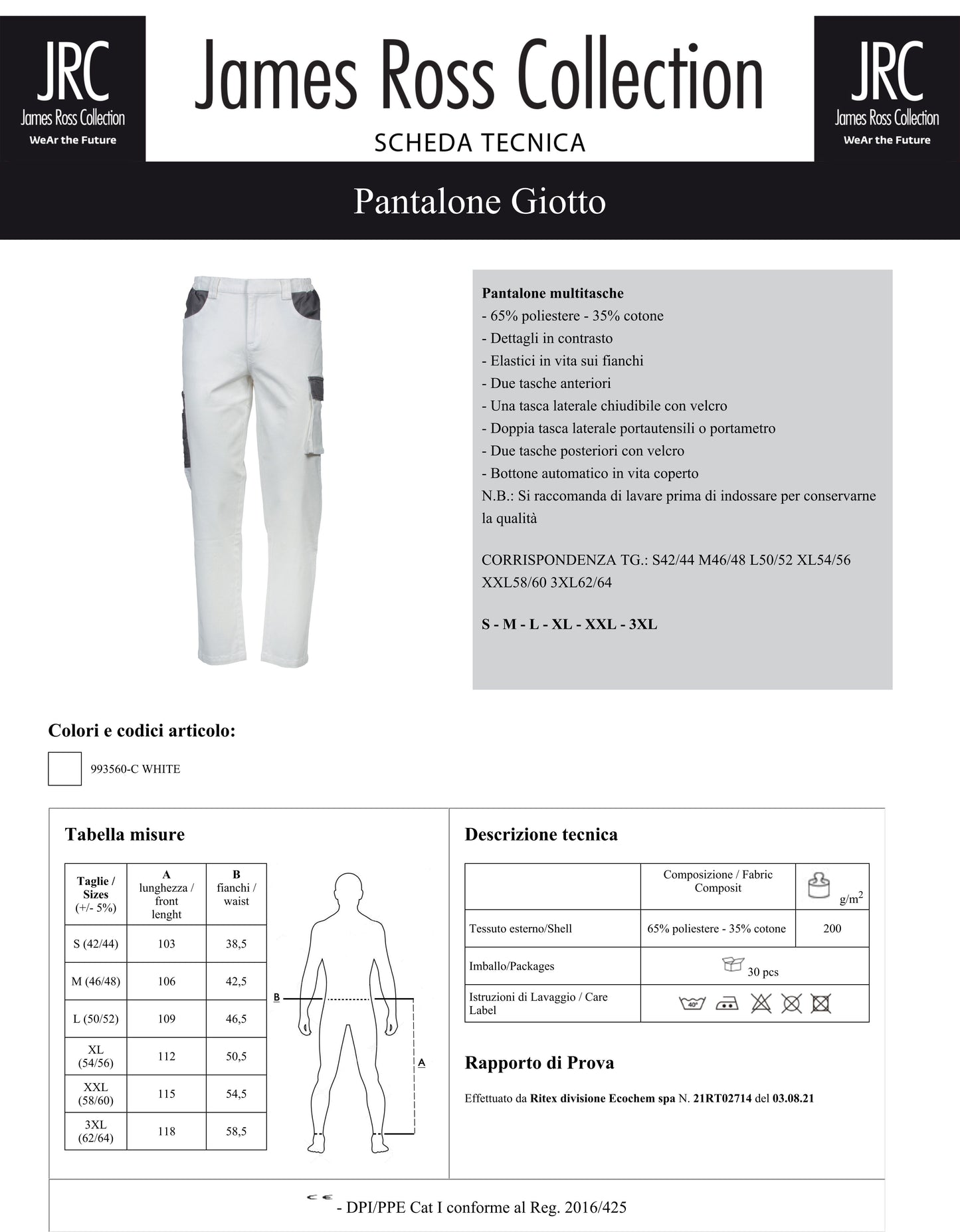 Pantaloni da Imbianchino Uomo Giotto 200 GR JRC – Personalizzabili con Stampa o Ricamo PS 33998