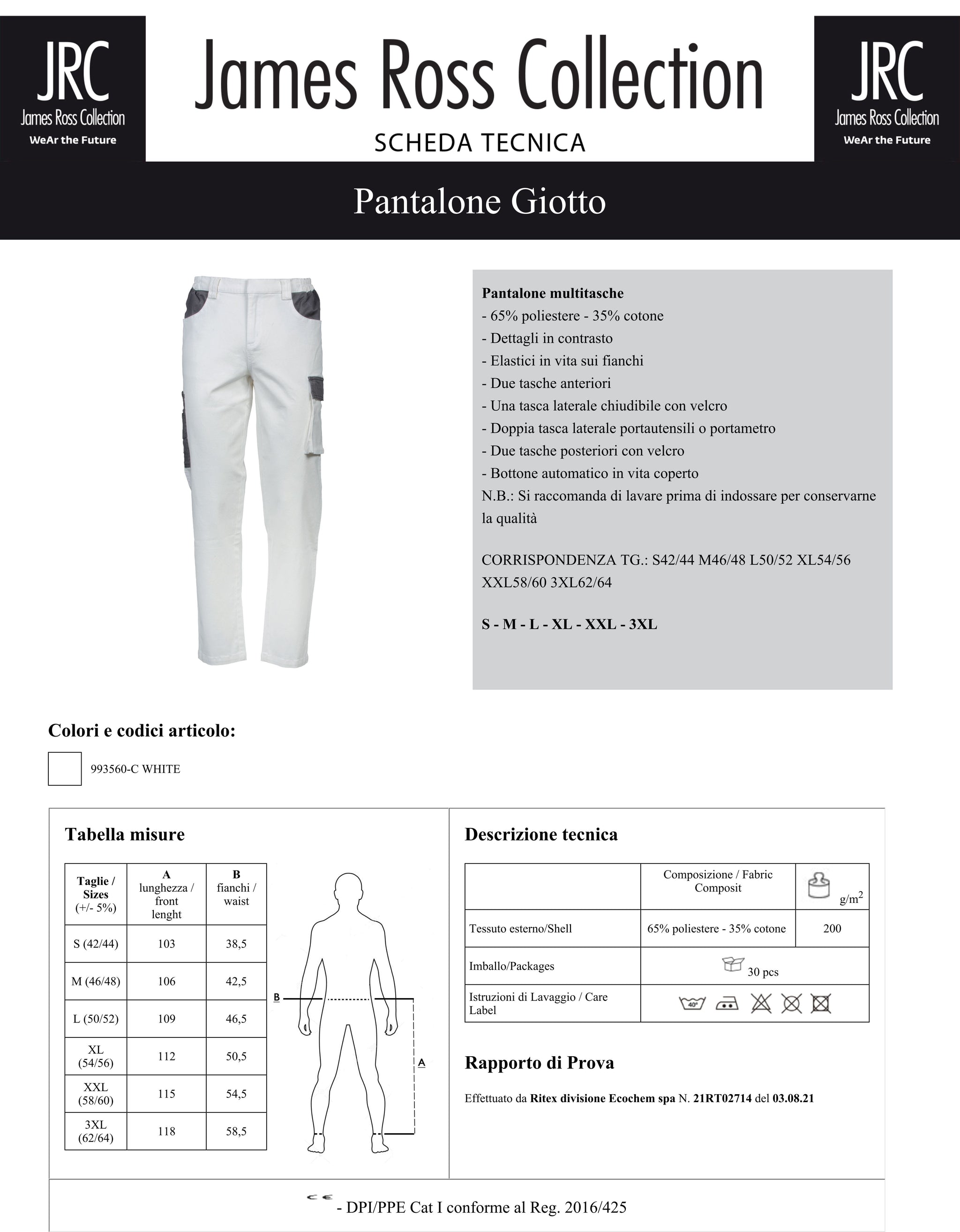 Pantaloni da Imbianchino Uomo Giotto 200 GR JRC – Personalizzabili con Stampa o Ricamo PS 33998