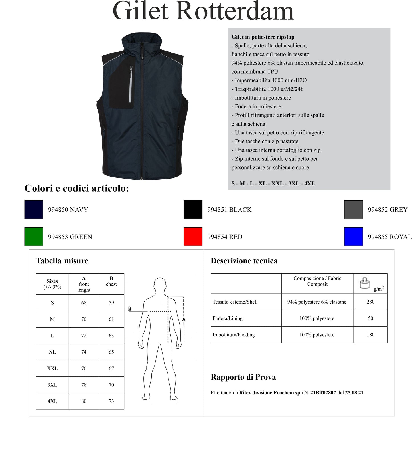 Gilet Rotterdam In Poliestere Ripstop Impermeabile Personalizzabile JRC PS 46564 PRS