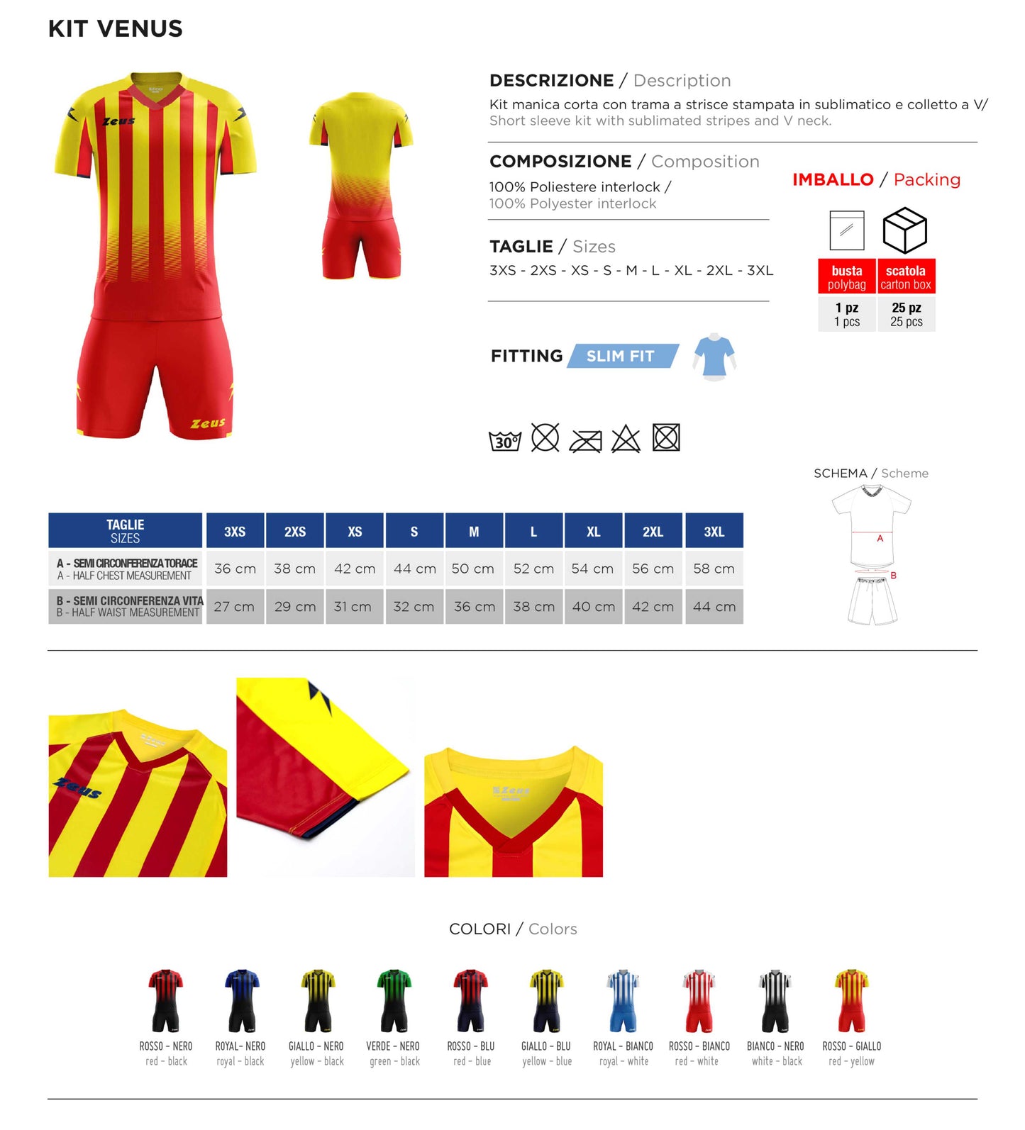 Completo Calcio Personalizzabile Kit Zeus Venus – Maglia, Pantaloncino – Nome e Numero PS 22210