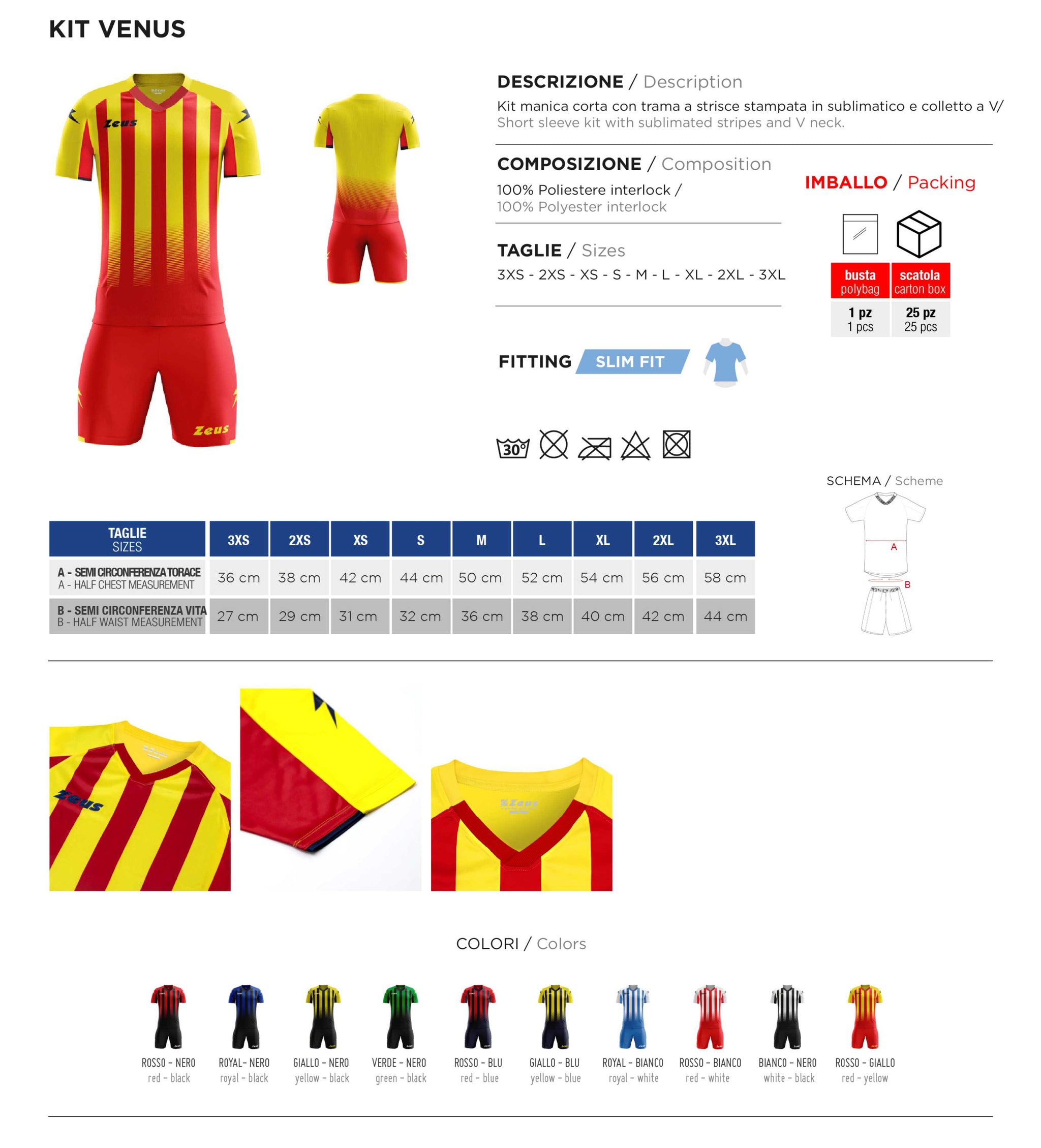 Completo Calcio Personalizzabile Kit Zeus Venus – Maglia, Pantaloncino – Nome e Numero PS 22210