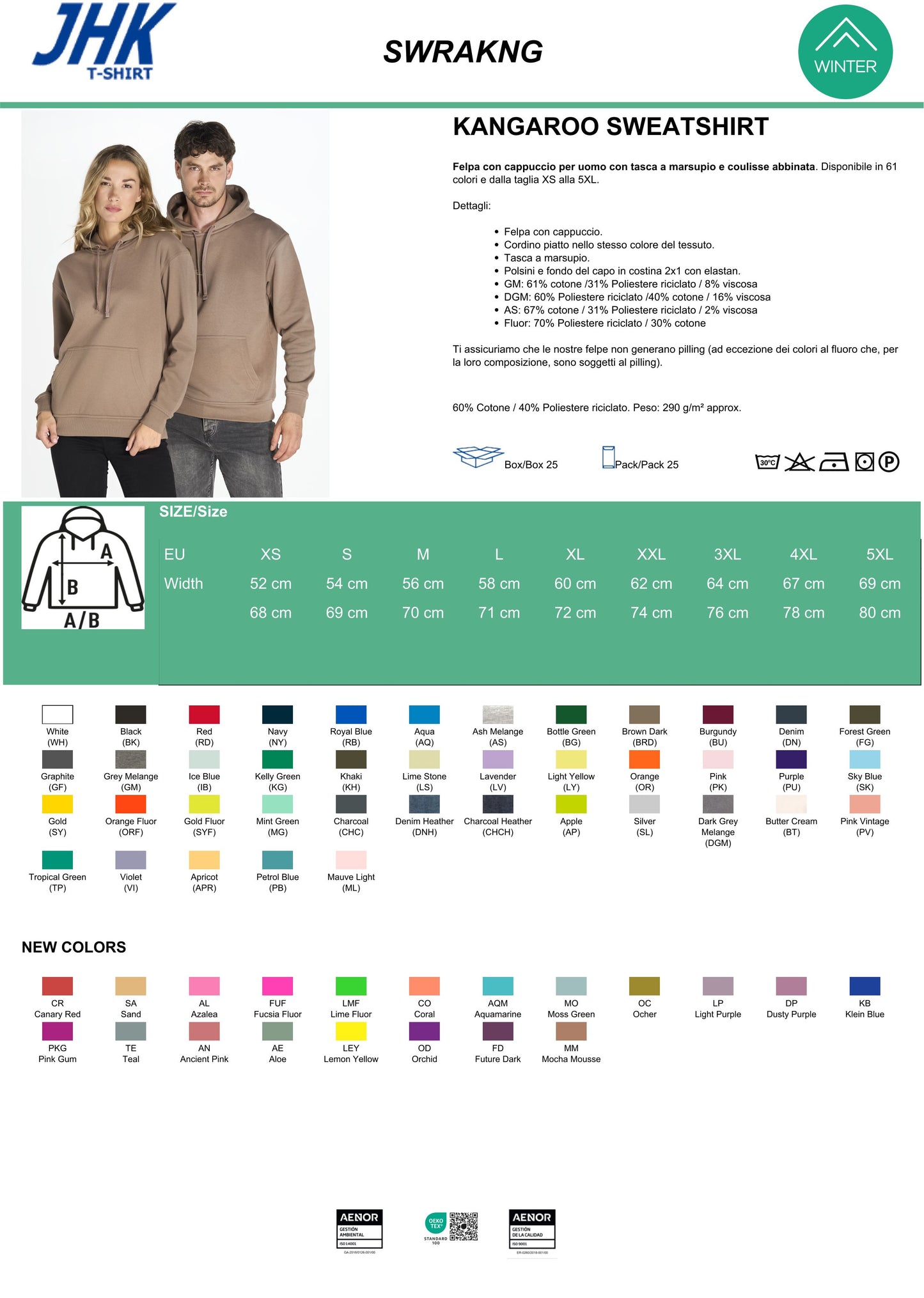 Felpa Adulto con Tasconi e Cappuccio JHK Personalizzabile – PS 32785-BS - PRS