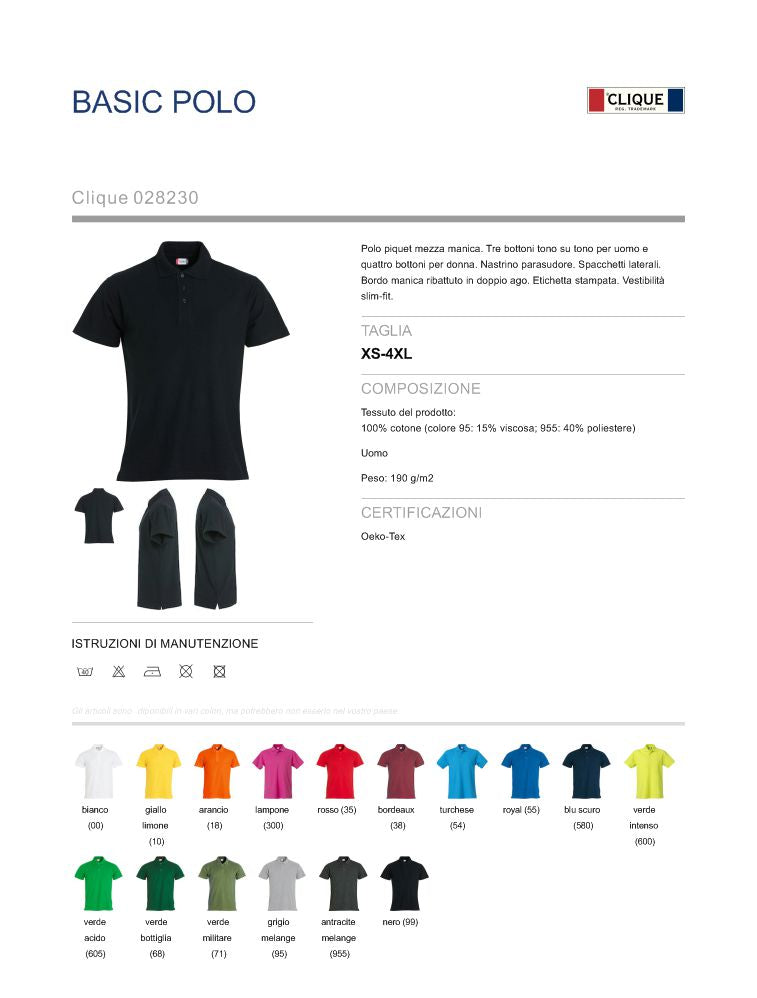 Polo Piquet Mezza Manica Uomo BASIC – Personalizzabile PS 40477 PRS