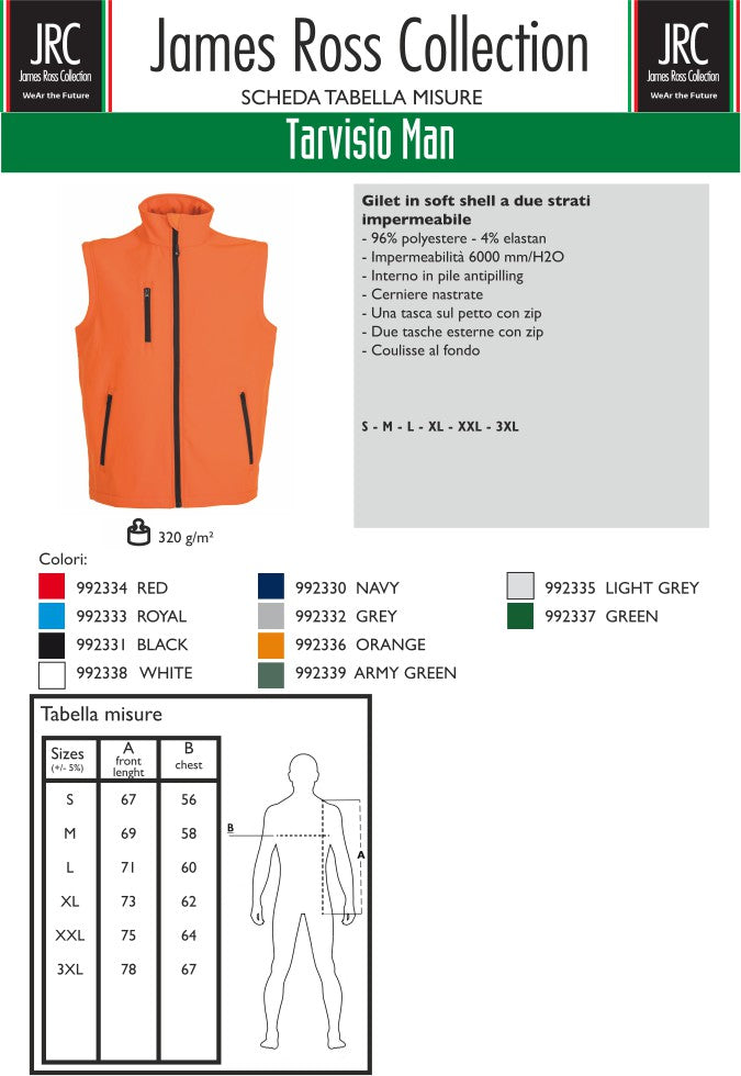 Gilet Tarvisio Man Soft Shell Giacca Smanicata Impermeabile Personalizzabile JRC PS 29603