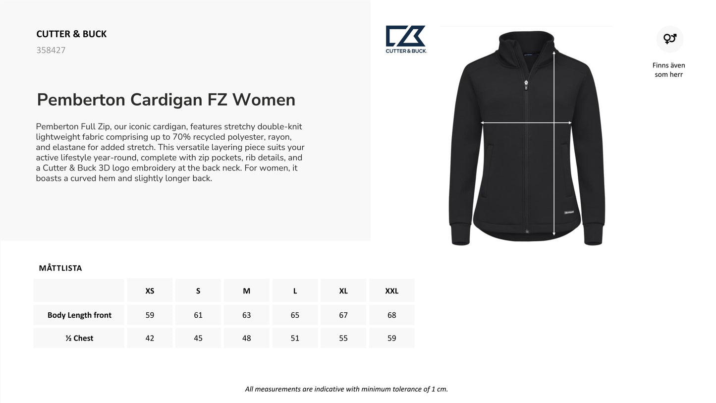 Felpa Donna Pemberton Cardigan Full Zip – Cutter &Buck Personalizzabile Con Ricamo PS 46686- PRS