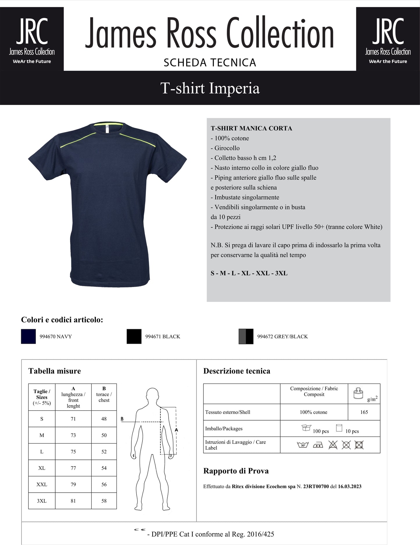 T-Shirt Imperia Linea 4 Stretch – Maglietta Manica Corta con Inserti Fluo – Personalizzabile con Stampa o Ricamo PS 40462 PRS