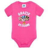 Body Neonato “Grazie Di Cuore” Porta Soldi In Contanti Personalizzabile Con Nome Sul Retro 100% Cotone PS 28180-039 PRS
