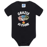 Body Neonato “Grazie Di Cuore” Porta Soldi In Contanti Personalizzabile Con Nome Sul Retro 100% Cotone PS 28180-039 PRS