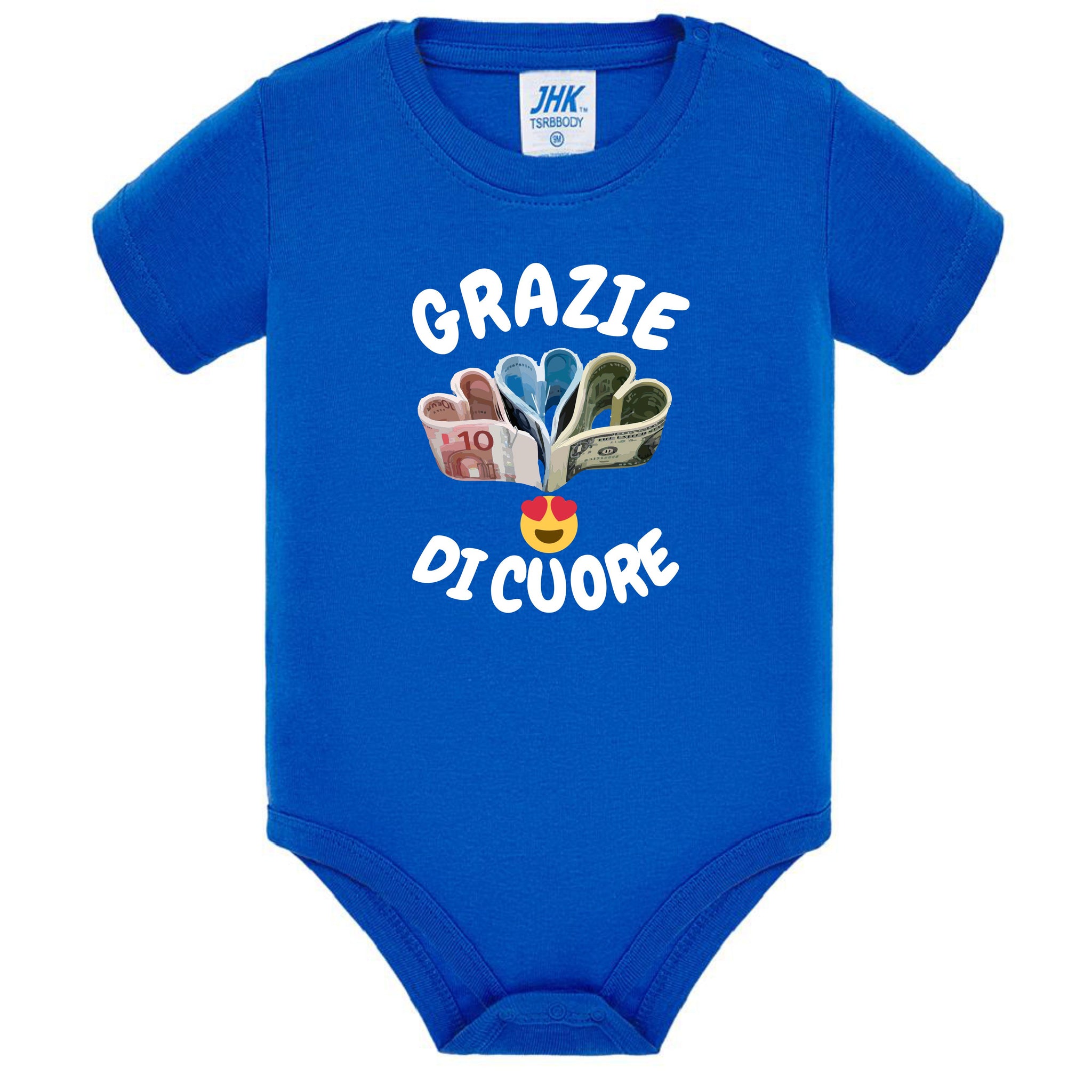 Body Neonato “Grazie Di Cuore” Porta Soldi In Contanti Personalizzabile Con Nome Sul Retro 100% Cotone PS 28180-039 PRS