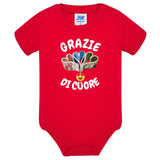 Body Neonato “Grazie Di Cuore” Porta Soldi In Contanti Personalizzabile Con Nome Sul Retro 100% Cotone PS 28180-039 PRS
