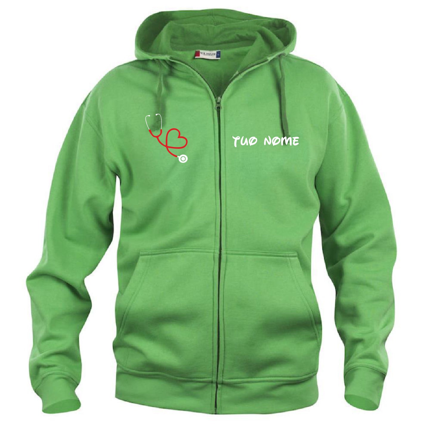 Felpa Infermiere Stetoscopio Cuore – Felpa Uomo con Cappuccio Full Zip Personalizzabile PS 02202-001