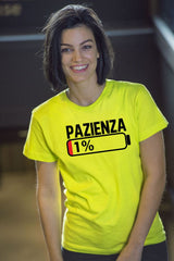 T-Shirt Donna “Pazienza 1%” – Maglietta Simpatica Manica Corta – PS 28870-A001