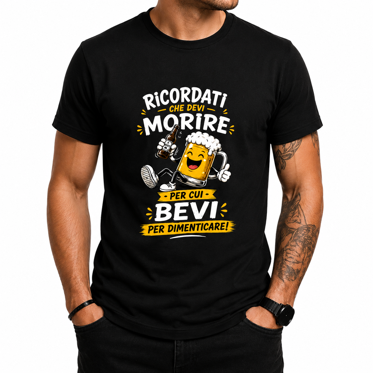 T-Shirt Simpatica Ricordati Che Devi Morire ..Per cui Bevi Per Dimenticare ! – Personalizzabile con Nome – PS 27431-A-153