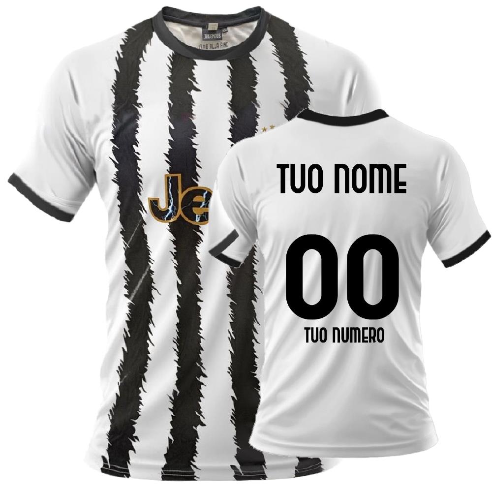 Maglia Calcio Juventus Bianco Nera – Replica Ufficiale Juventus FC 2023/2024 – Personalizzabile con Nome e Numero PS 41410