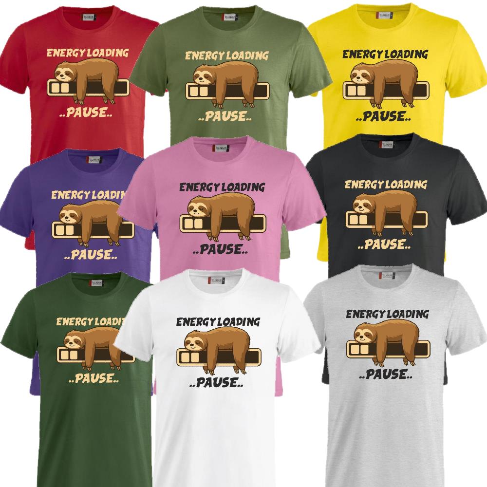 T-Shirt “Bradipo Energy Loading… Pause…” – Personalizzabile con Nome – PS 27431-A135