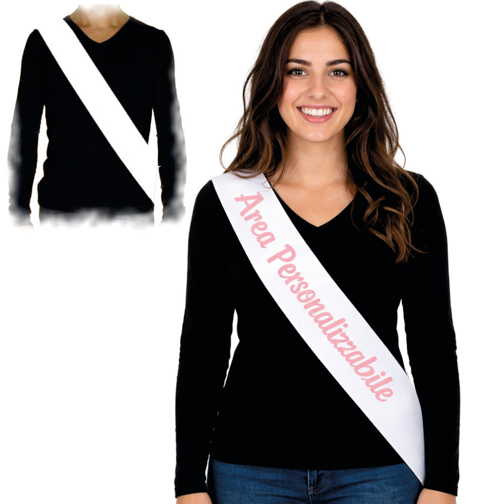 Fascia Bianca Personalizzabile con Stampa – Addio Nubilato, Sindaco, Miss, Festa PS 11446