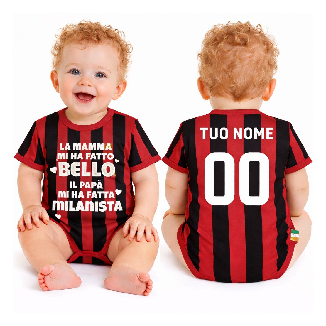 Body Neonato “Mamma Mi Ha Fatto Bello/Bella – Papà Mi Ha Fatto Milanista” – PS 32772-010