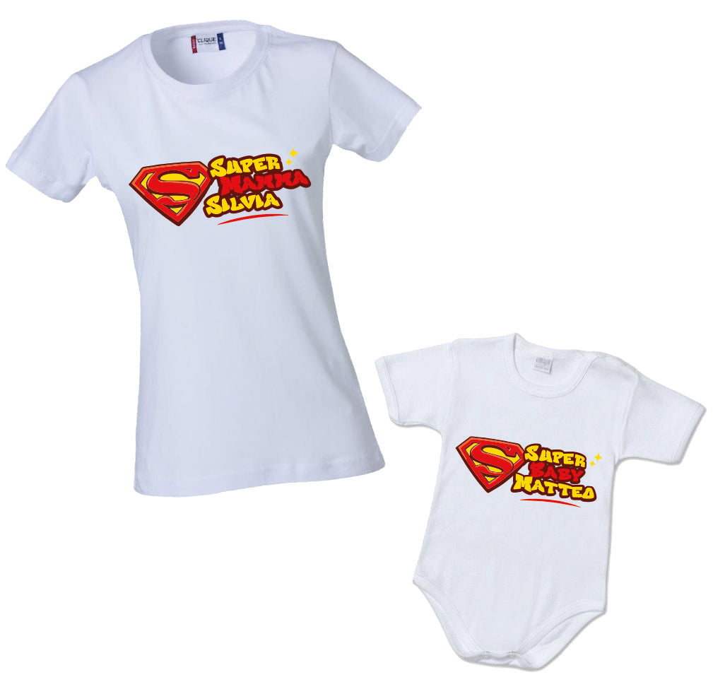 Tshirt e Body/Magliettina "Super mamma/Super baby"  – Festa della mamma – PS 28870-032 / 28180-143