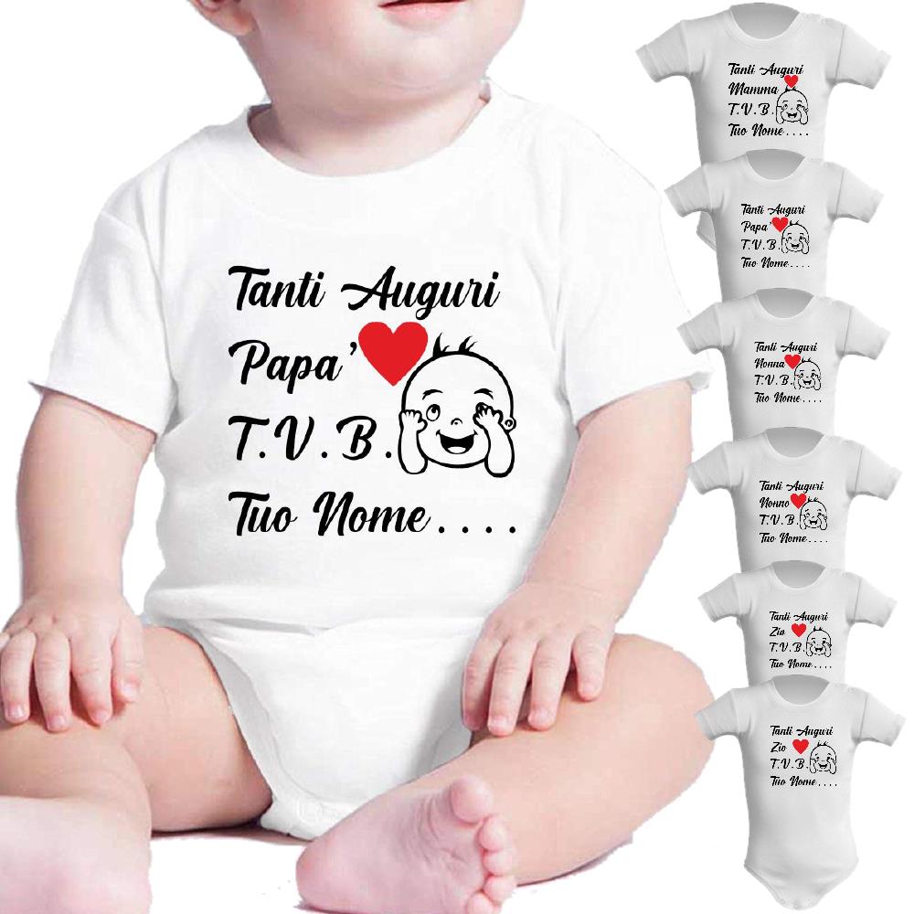 Body Neonato Tanti Auguri Papà Mamma Nonna Zia o Nome 100% Cotone PS 28180-0013