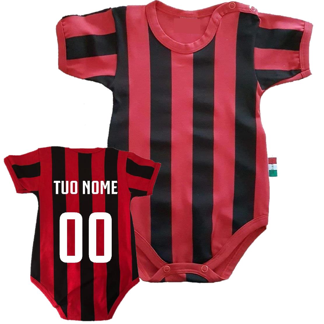 Body Neonato Rosso Nero  – Personalizzabile Con Nome e Numero PS 32772