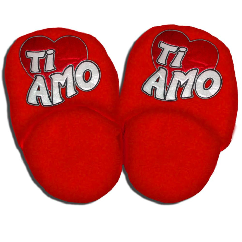 Ciabattone Ricamate “Ti Amo” Idea Regalo San Valentino – Rosso – Taglia Unica Adulto – Made in Italy PS 04929