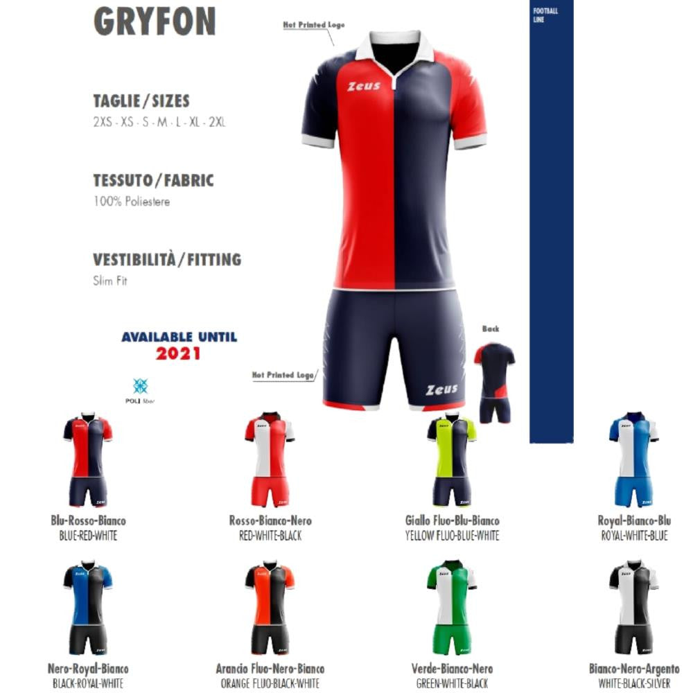 Completo Calcio Zeus Kit Gryfon – Maglia e Pantaloncino – Personalizzabile con Nome e Numero PS 12816