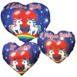 Mini Cuscino Cuore Unicorni “Ti Amo / Ti Voglio Bene – I Love You” – 20 x 18 cm – Made in Italy PS 21247