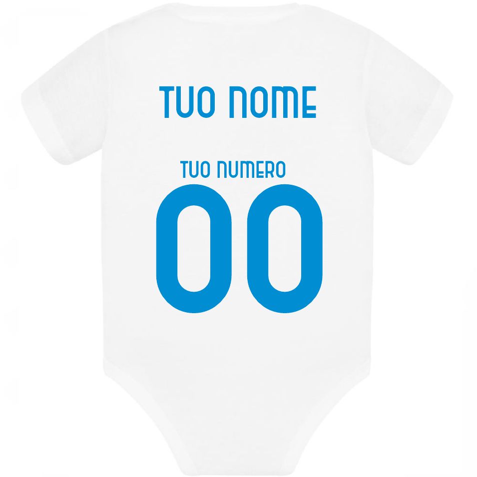 Body Neonato Italia Personalizzabile Con Nome e Numero 100% Cotone Forza Azzurri PS 28180-0017