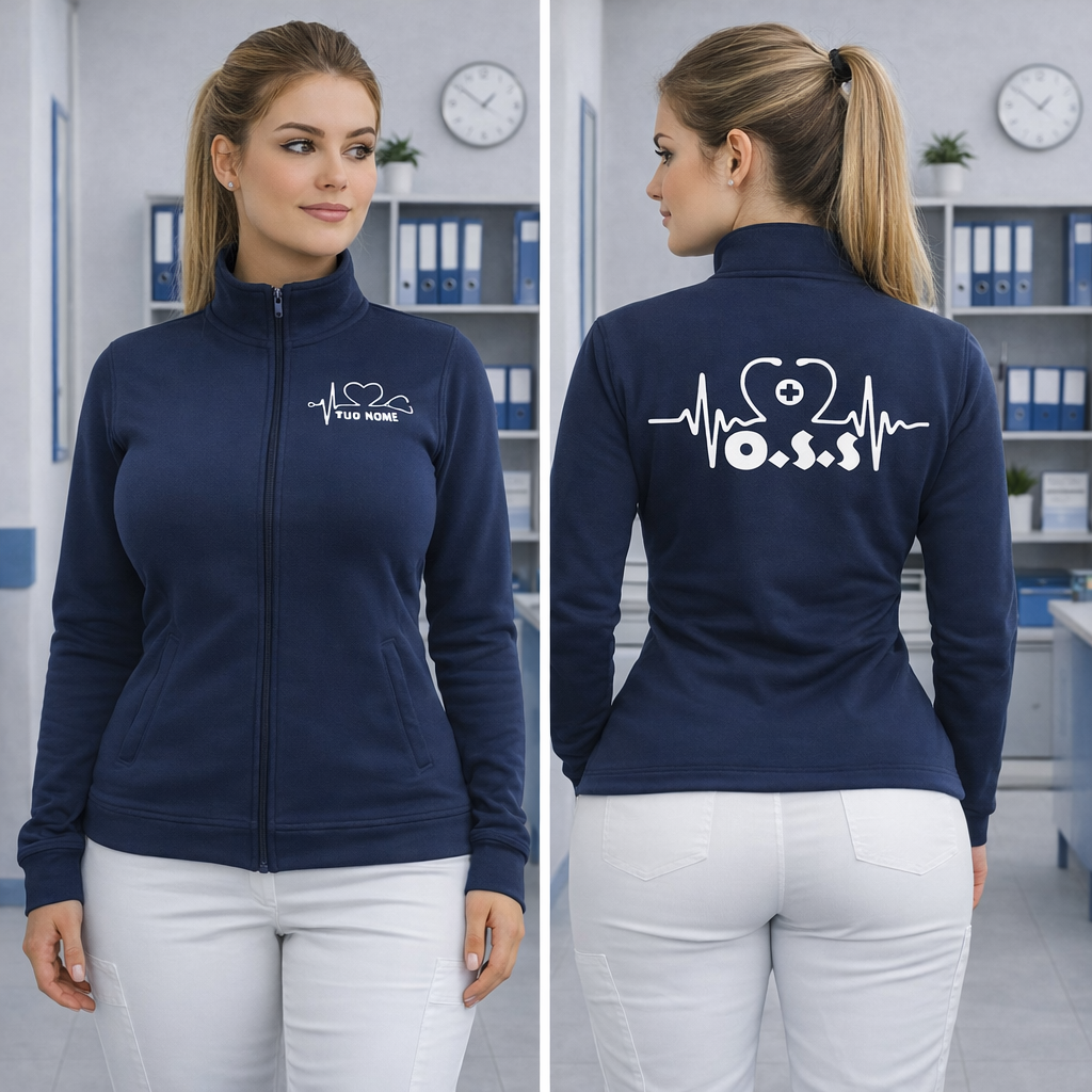 Felpa Infermiera Dottoressa Oss Stetoscopio Cuore | Felpa Da Donna No Cappuccio Full Zip | Personalizzabile Con Nome Qualifica e Reparto | Scegli la Grafica PS 32401-A001
