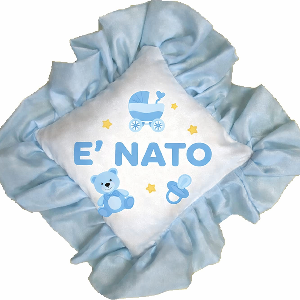 Cuscino Lusso con Volant Personalizzabile – Ideale come Fiocco Nascita – Cod. 40461 PRS