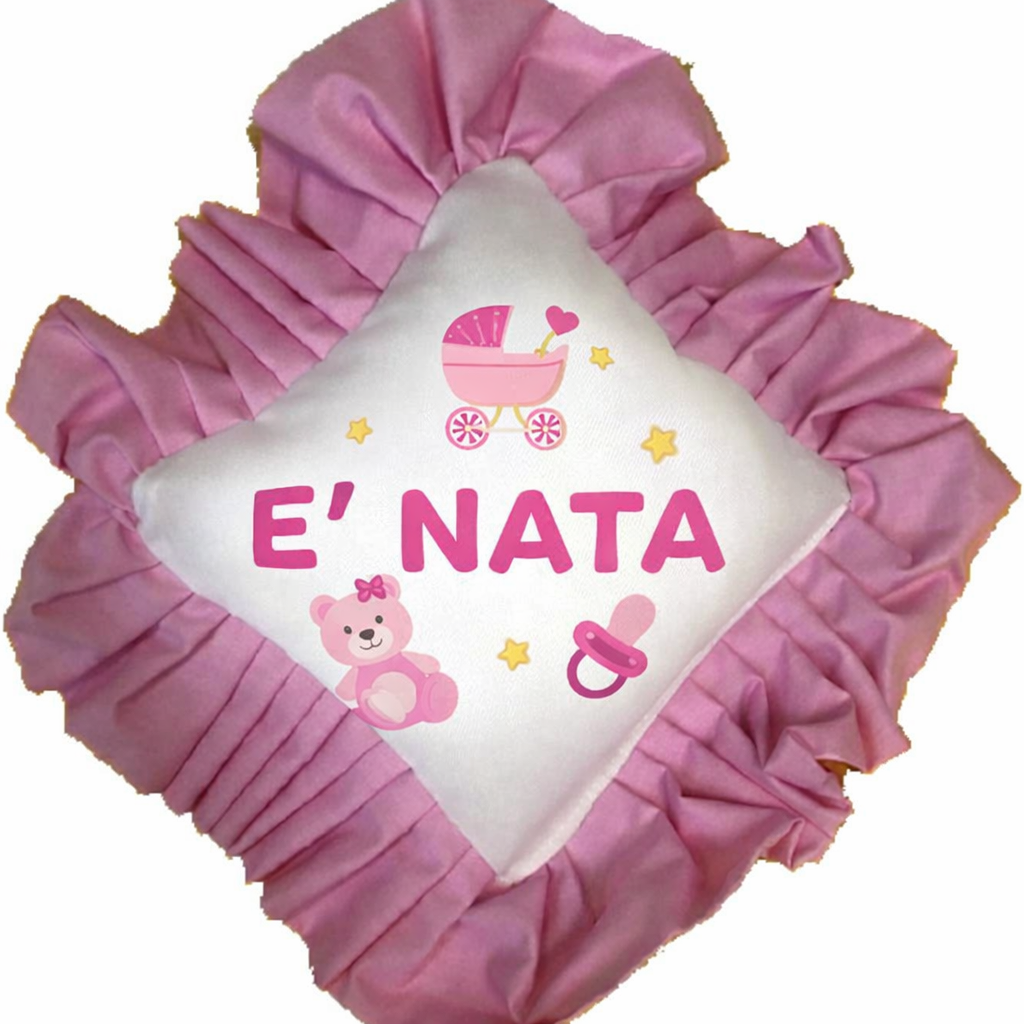 Cuscino Lusso con Volant Personalizzabile – Ideale come Fiocco Nascita – Cod. 40461 PRS