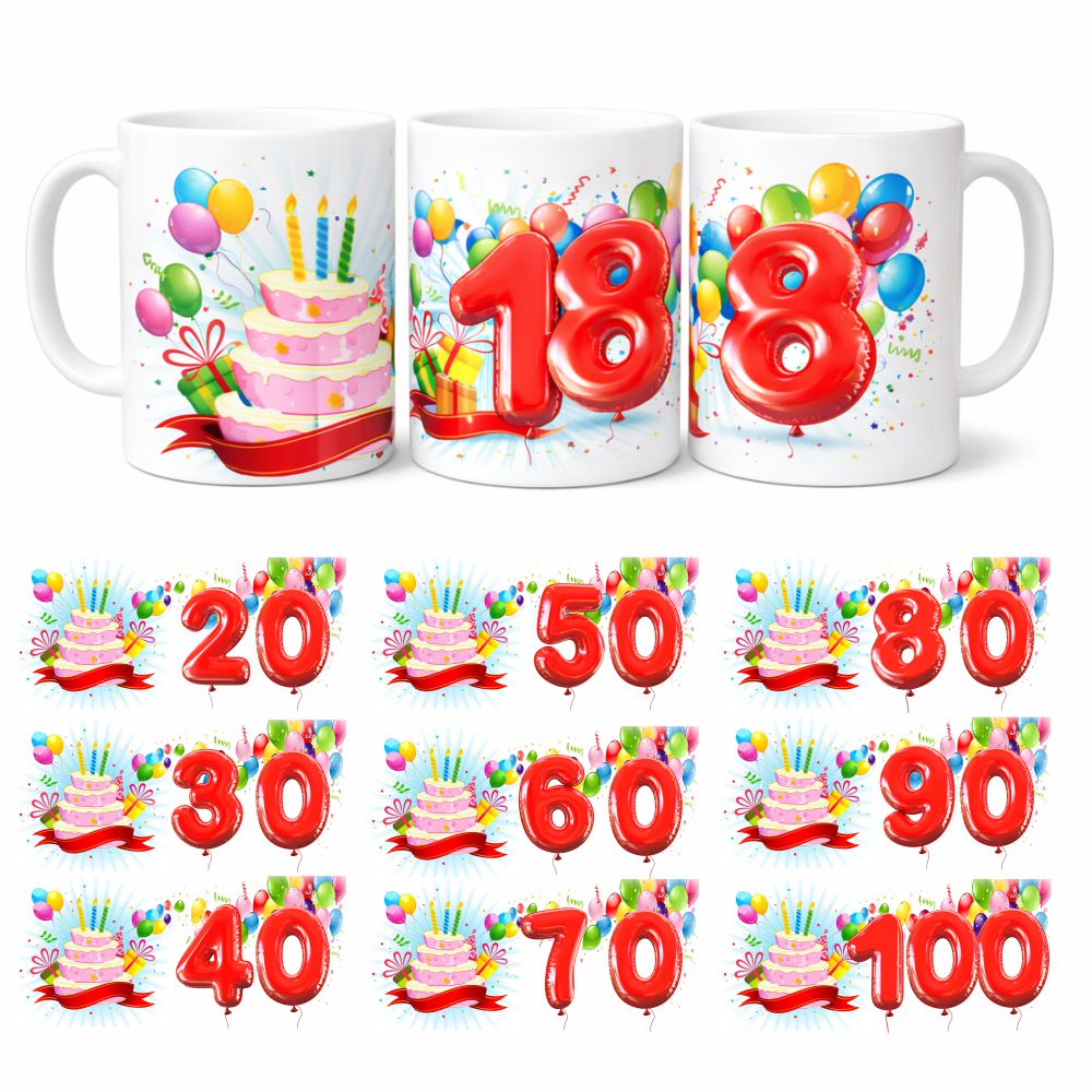 Tazza in Ceramica “Torta Auguri” con Palloncini – Personalizzabile – Idea Regalo Compleanno – PS 09370-0001