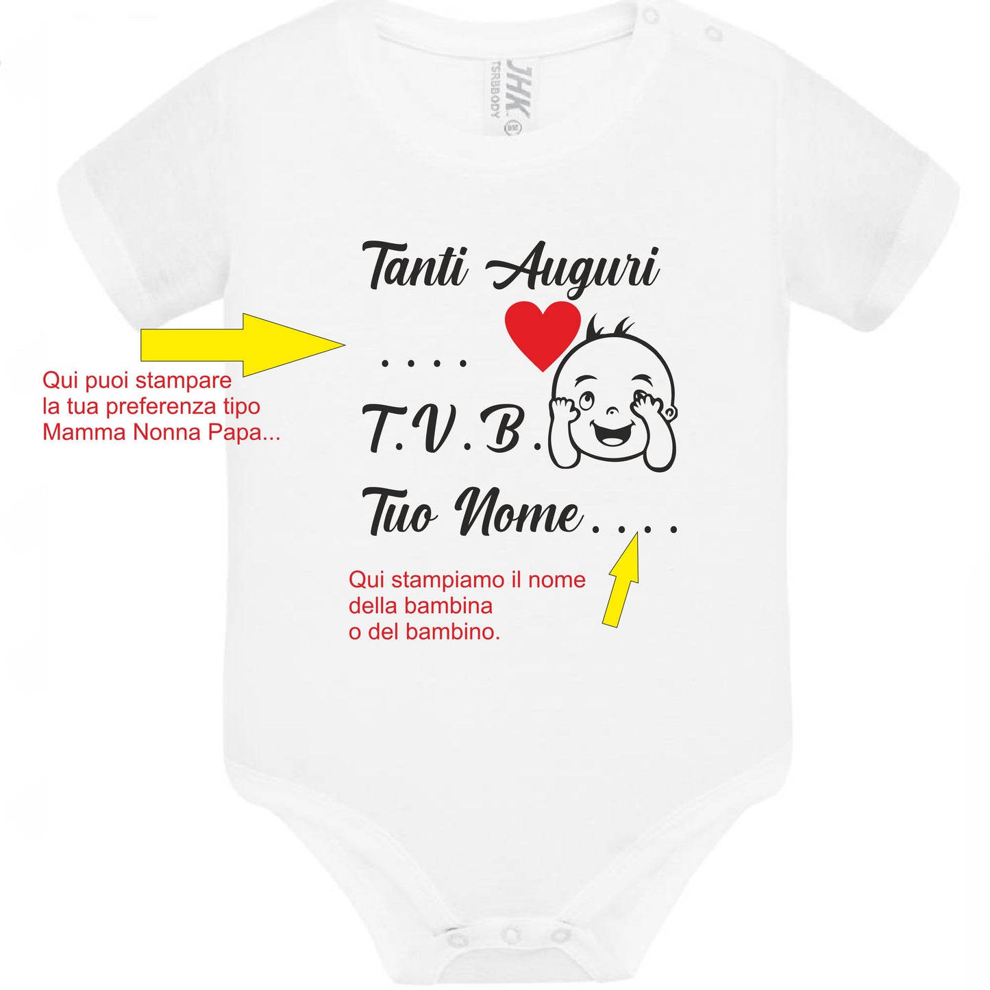 Body Neonato Tanti Auguri Papà Mamma Nonna Zia o Nome 100% Cotone PS 28180-0013