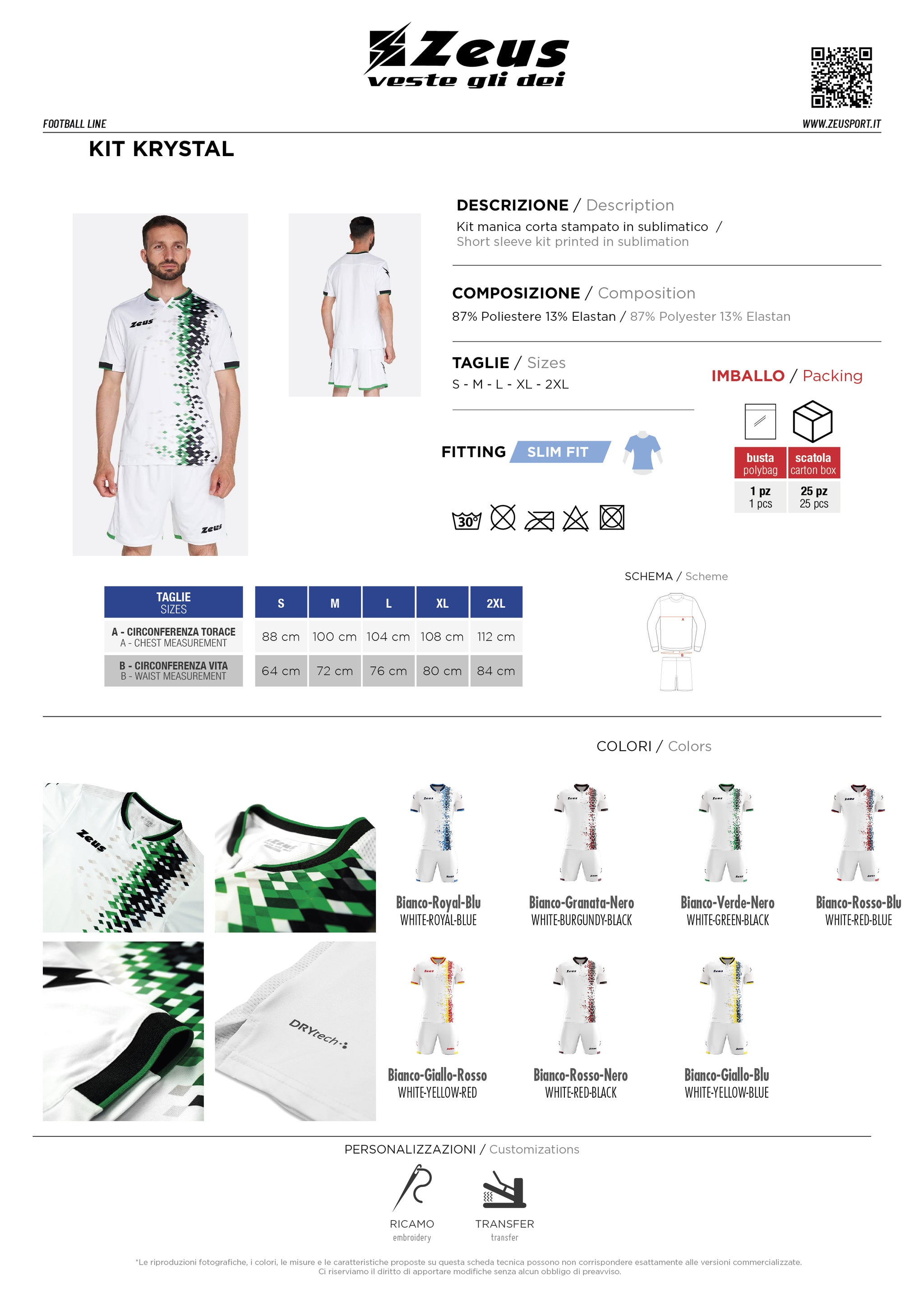Completo Calcio Personalizzabile Kit KRYSTAL – Maglia e Pantaloncino – Nome e Numero PS 12801