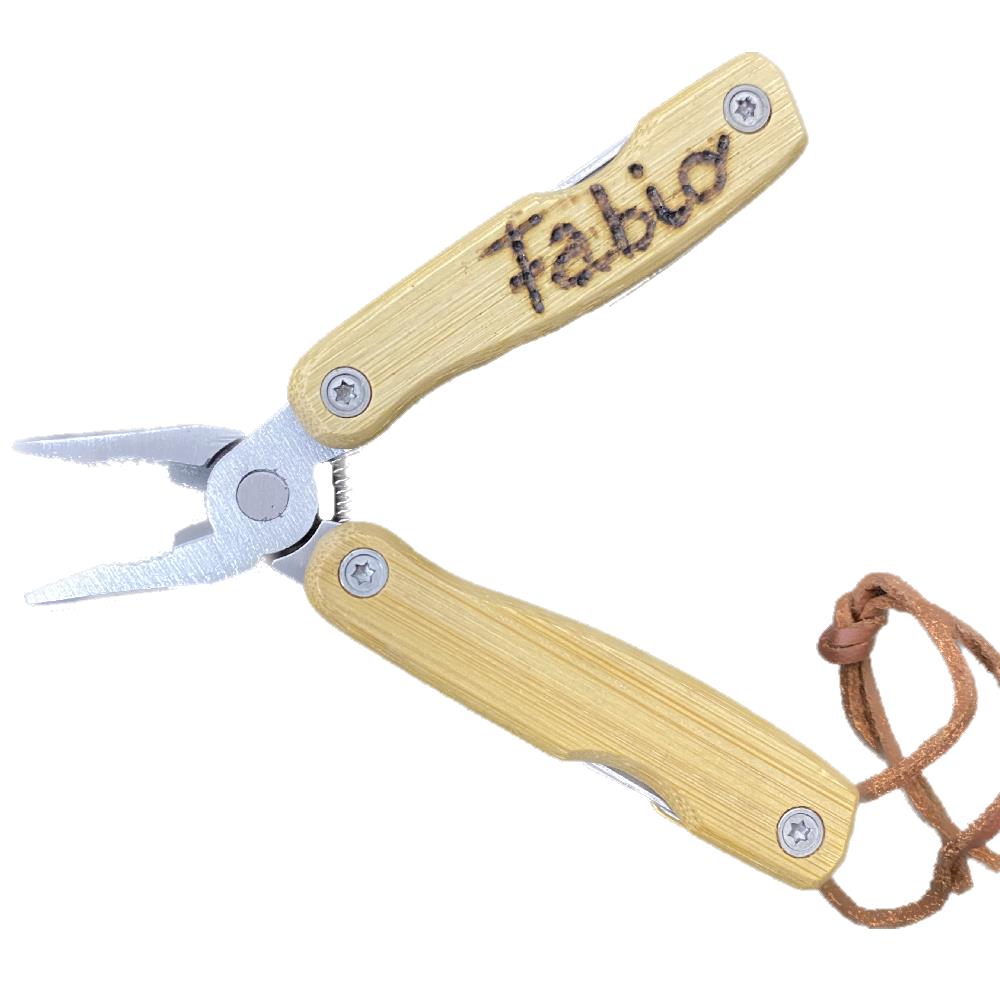 Multiutensile in Acciaio Inossidabile Manico in Bambù – 12 Funzioni – Personalizzabile Inciso – PS 00537