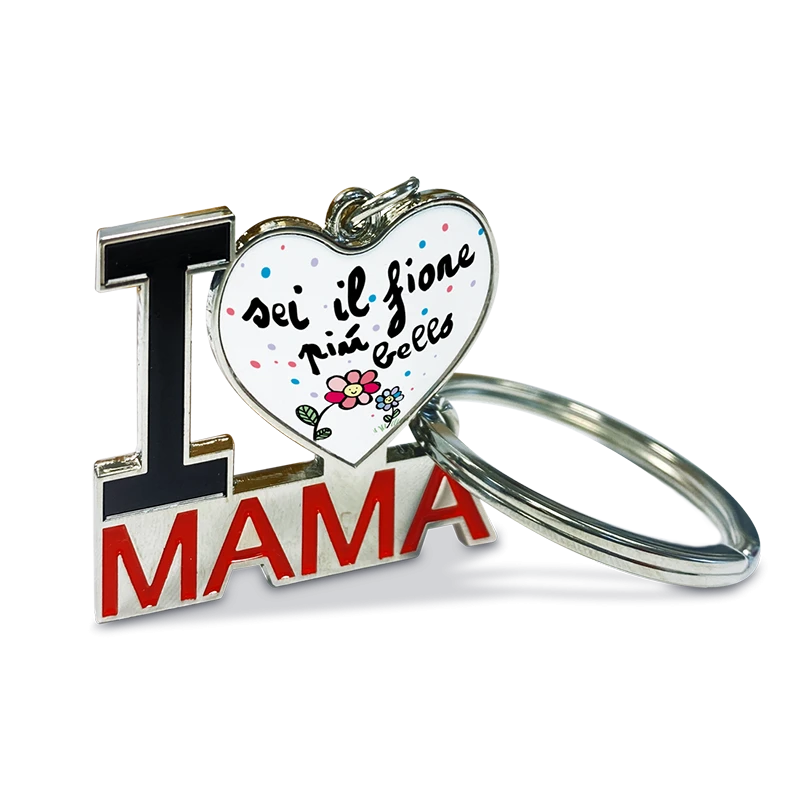 Portachiavi In Metallo Sagomato “I Love Mama” – “I Love Papà” Personalizzabile Idea Regalo PS 12710